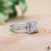 Princess Halo Diamond Engagement Ring - Moissanite Diamond